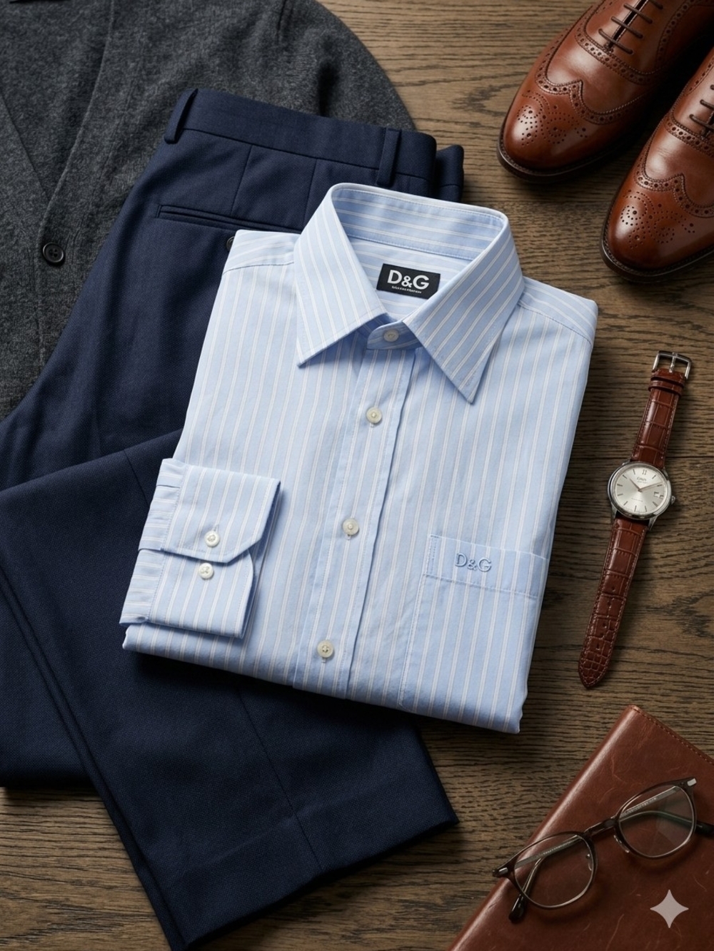 D&G Light Blue and White Pinstripe Dress Shirt